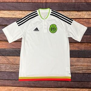 Mexico FIFA Adidas White Soccer Jersey with Black Stripes Boys Youth Kids